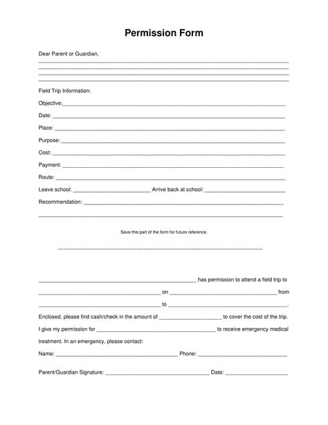 Free Printable Permission Slip Templates Pdf Word Editable