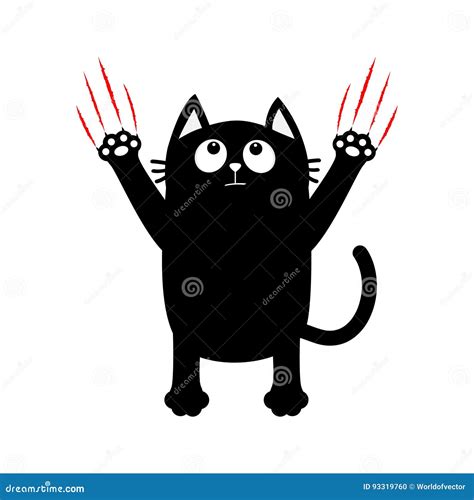 Cartoon Black Cat Red Bloody Claws Animal Scratch Scrape Track Cute