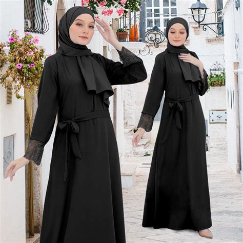 Jubah Muslimah Abaya Jubah Baju Raya 2023 Plain Jubah Lace Abaya Cantik