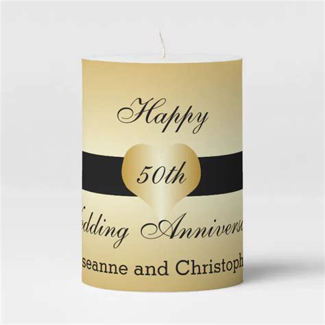 Personalized 50th Wedding Anniversary Gold Heart Pillar Candle Zazzle