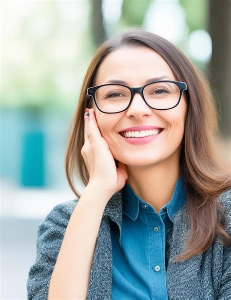 Happy Satisfied Woman Wearing Glasses Portrait Outside Created Premium Ai Generated Image