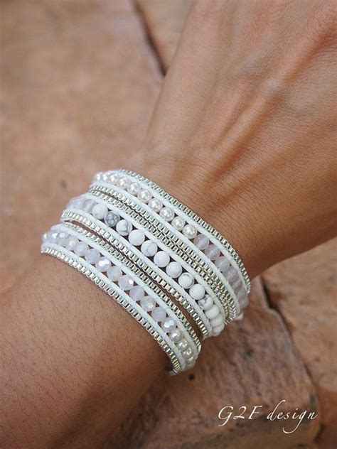 White Mix Wrap Bracelet With Chain Boho Bracelet By G2fdesign