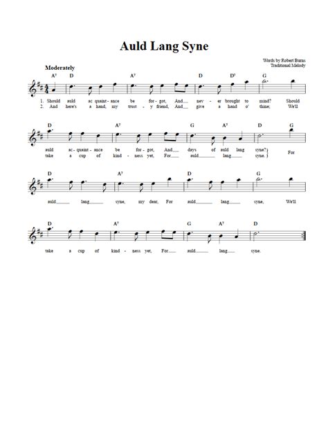 Auld Lang Syne E-Flat Instrument Sheet Music (Lead Sheet) with Chords and Lyrics