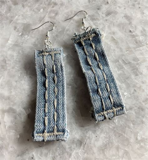 The Jaden Hand Made Recycled Denim Earrings Etsy In 2024 Denim Earrings Recycled Denim