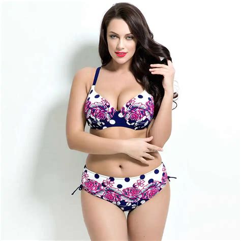 Plus Size Bikini 2017 Dots Swimwear Women Push Up Swimsuit Large Cups