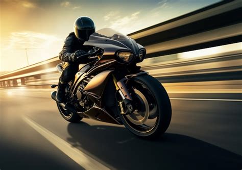 photo person riding  powerful motorcycle  high speed