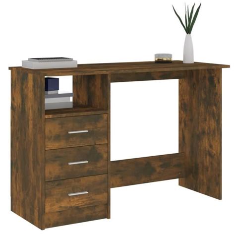 Zerone Bureau Avec Tiroirs Ch Ne Fum X X Cm Bois D Ing Nierie