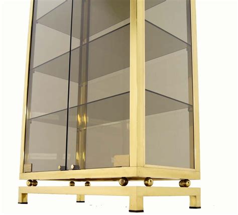 Modern Solid Brass Glass Curio Cabinet Display Case Vitrine At 1stdibs Brass Curio Cabinet