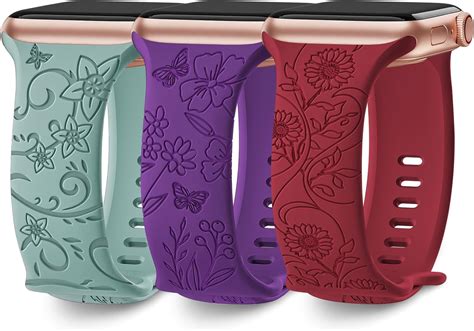 3 Pack Floral Engraved Band Compatible With Apple Watch Bands For Women 40mm 41mm