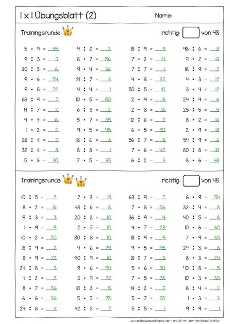 Tägliche übungen Einmaleins übungsblätter