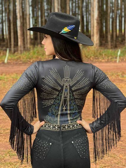 Body Cirre Nossa Senhora Franjas Jeans Strass Dourado Looks Country