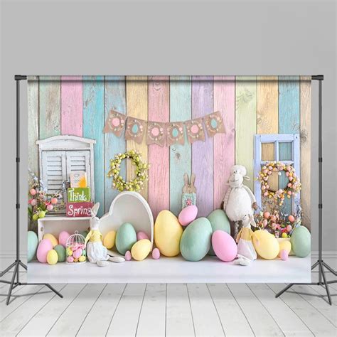 Lofaris Creamy Colorful Wall And Eggs Spring Easter Backdrop Easter