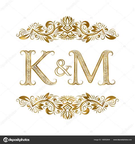 K And M Vintage Initials Logo Symbol The Letters Are Surrounded By