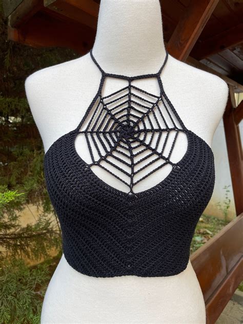 Crochet Spiderweb Crop Top Halloween Crochet Spider Corset Etsy