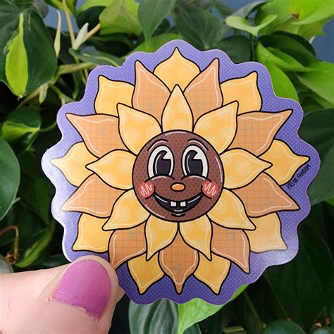 Retro Sunflower Sticker Smiley Face Sunflower Bucktooth - Etsy