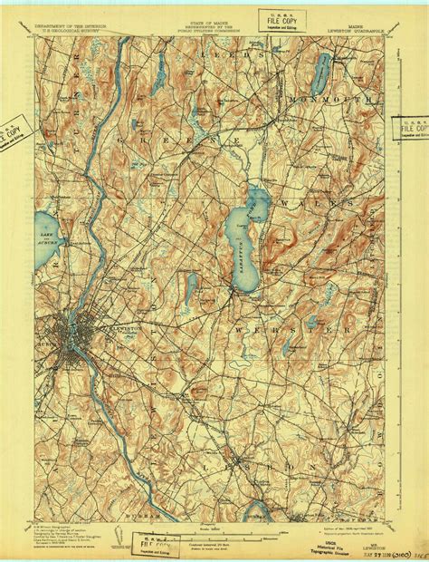 Lewiston Maine 1908 1932 Usgs Old Topo Map Reprint 15x15 Me Quad