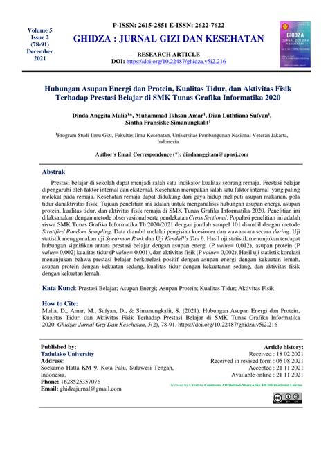 Pdf Hubungan Asupan Energi Dan Protein Kualitas Tidur Dan Aktivitas