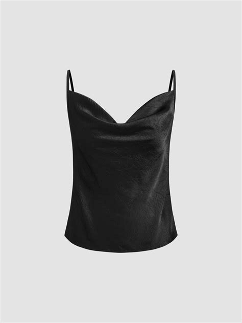 Satin Satin Cowl Neck Solid Cami Top For Date