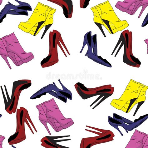 Vector Seamless Pattern With High Heel Shoes In Different Colors On A White Background Backdrop