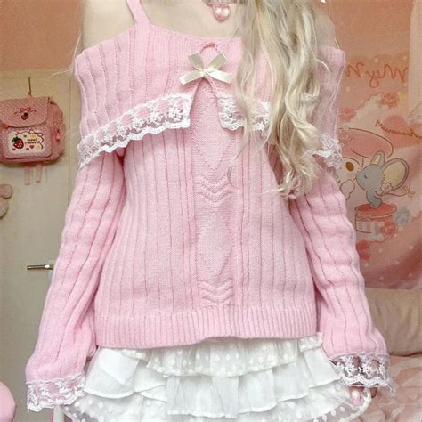 Pretty Cute Outfits Harajuku Cosplay Sweater Kawaii Lace Trim Off