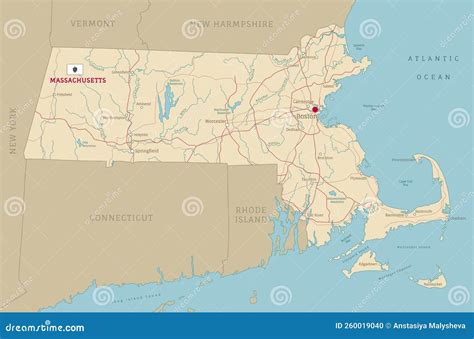 Road Map Of Massachusetts Us American Federal State Stock Vector Illustration Of Region Land