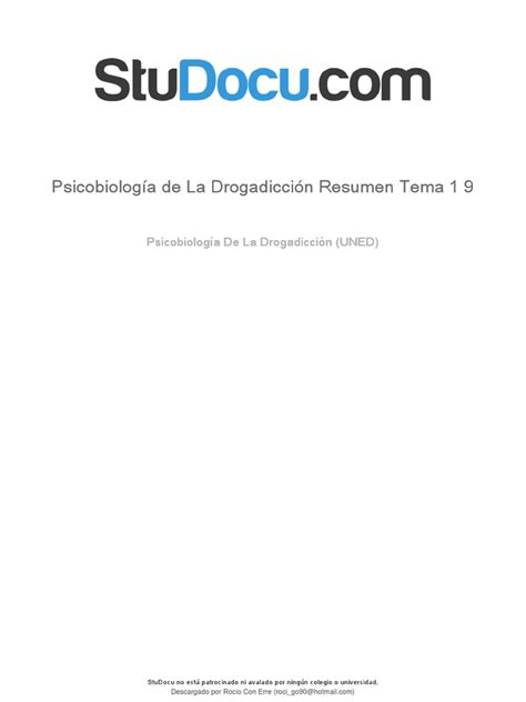 Psicobiologia De La Drogadiccion Resumen Tema 1 9 Descargar Gratis Pdf Drogas La