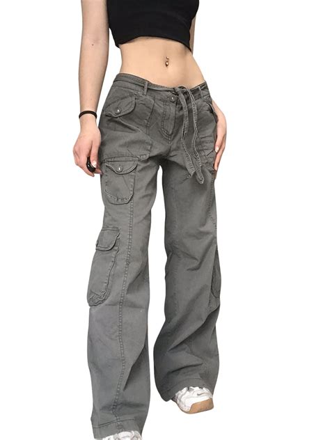 Y2k Grunge Cargo Pants For Women Low Waist Boyfiend Baggy Jeans Vintage Hippie Trousers