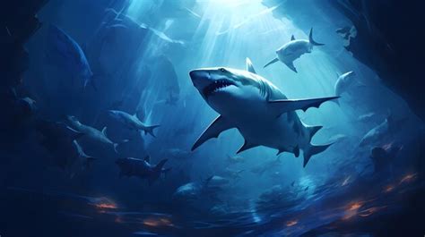 Premium Ai Image Stealthy Sharks Patrolling The Deep Blue Abyss