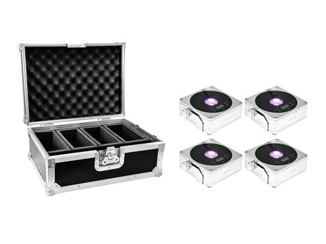 EUROLITE Set 4x AKKU IP Flat Light 1 Chrome Case MaxGear