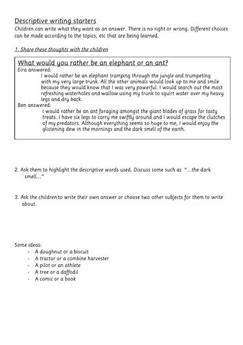 Descriptive Writing Starters Teaching Resources