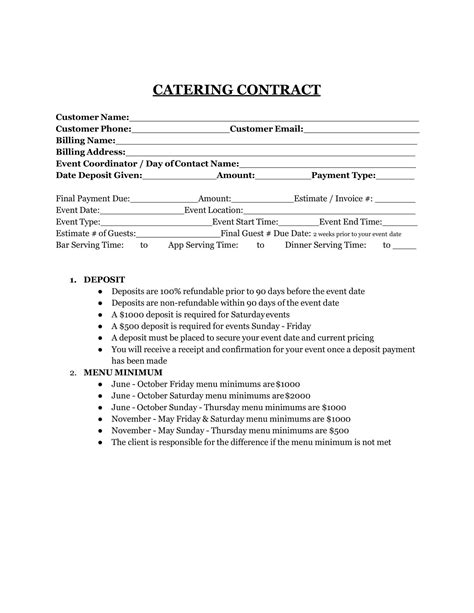 Free Printable Catering Contract Templates [word Pdf] Simple