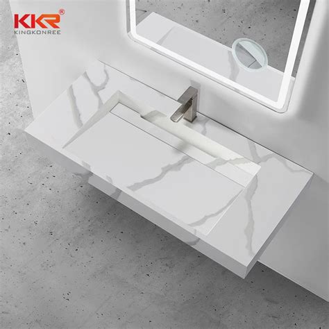 Kkr Marble Pattern Wash Basin Modified Acrylic Solid Surface Wall Hung