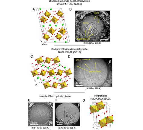 Crystal structures and microphotographs of NaCl hydrates. (A) Refined ...