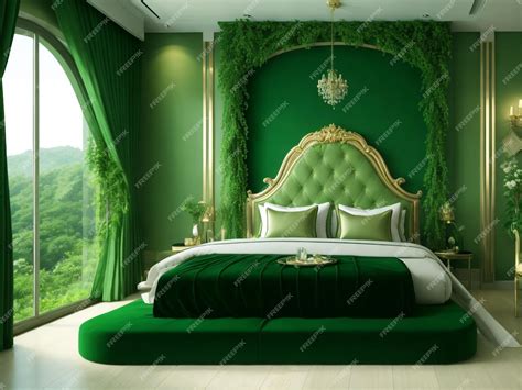 Premium Photo | Luxury 3d Green color Hotel bedroom and Amazing ...