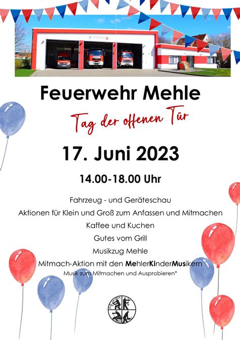 Plakat Tag der offenen Tür Freiwillige Feuerwehr MehleFreiwillige