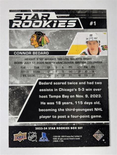 2023 24 Upper Deck Star Rookies Box Set 1 Connor Bedard Gold Rookie RC