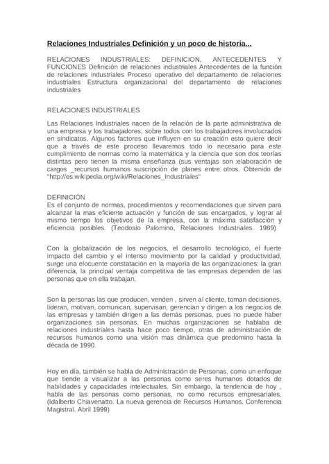 Docx Relaciones Industriales Definici N Y Un Poco De Historia