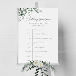 Eucalyptus Wedding Timeline Sign Template Greenery Wedding Itinerary