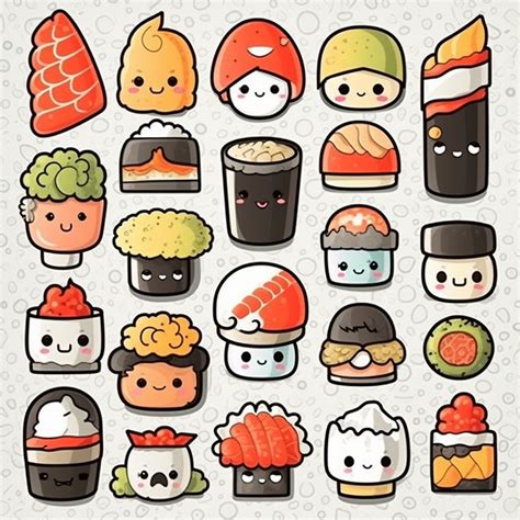 Realistic Asain Kawaii Food Digital Stamps Vector Kawaii Sushi Clipart