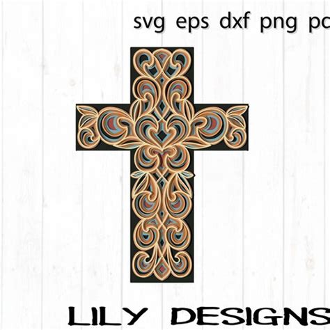 Cross Layered Svg Dxf 4 Layers Faith Cross Svg 3d Mandala Etsy