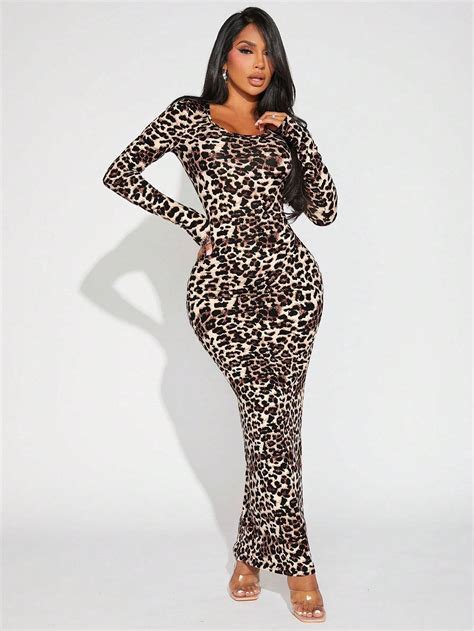 Shein Sxy Leopard Print Scoop Neck Bodycon Dress Shein Usa