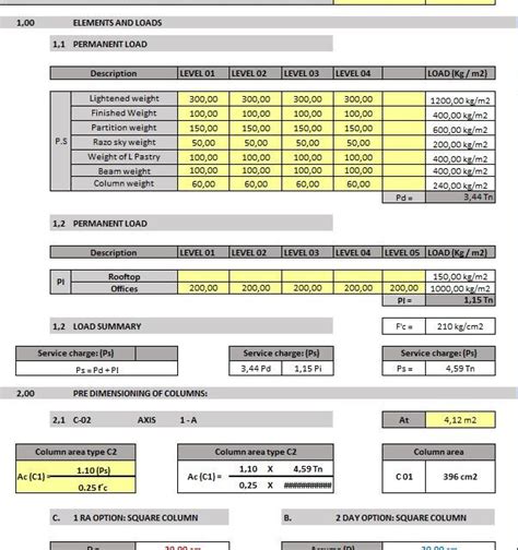 Structural Analysis Of Building Offices Spreadsheet