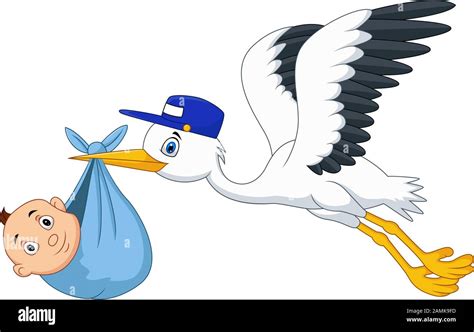 Cartoon Stork Flying Bird Carrying A Newborn Stock Vector Image And Art