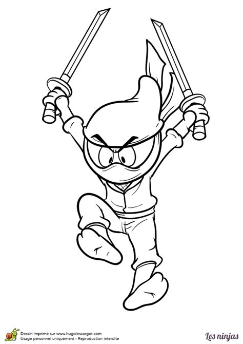 Coloriage Dun Ninja Qui Attaque Un Ennemi Avec Un Katana Dans Chaque Main