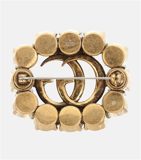 Double G Crystal Embellished Brooch In Metallic Gucci Mytheresa