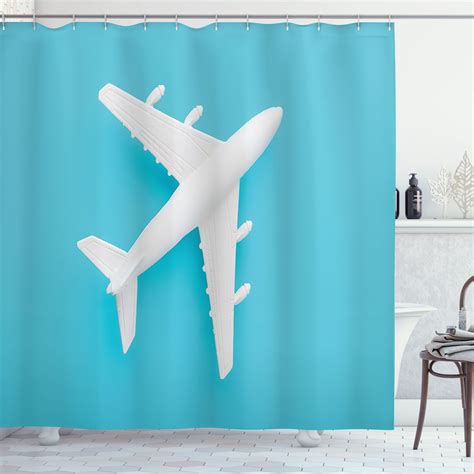 Ambesonne Aircraft Shower Curtain Airplane On Aquatic Back Wx L