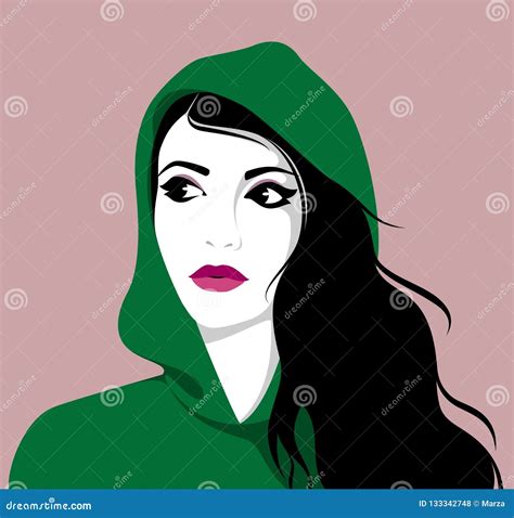 Beautiful Woman Wearing Hoodie Stock Vector Illustration Of Face