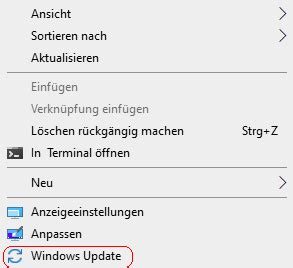 Windowspage Desktop Kontextmen Eintrag Windows Update Hinzuf Gen