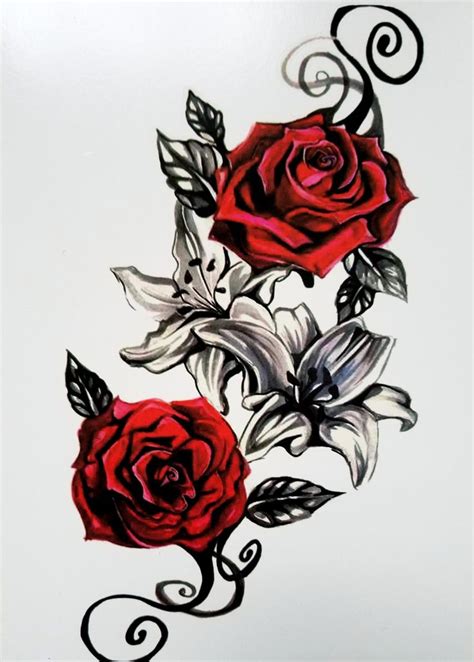 Vintage Red Rose Realistic Temporary Tattoo Vine Tattoos Rose Vine