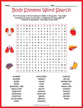 Human Body Systems Word Search Puzzle By Puzzles To Print TpT